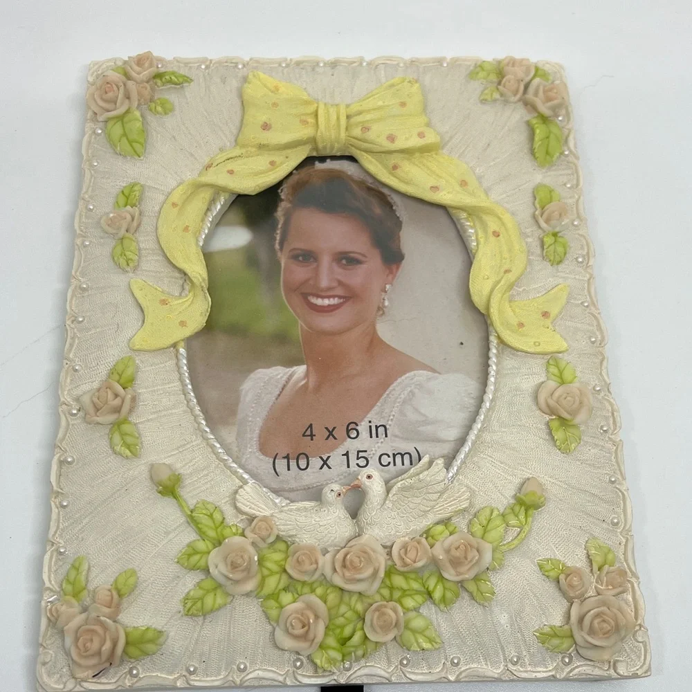 Floral Yellow Bow and Doves Picture Frame